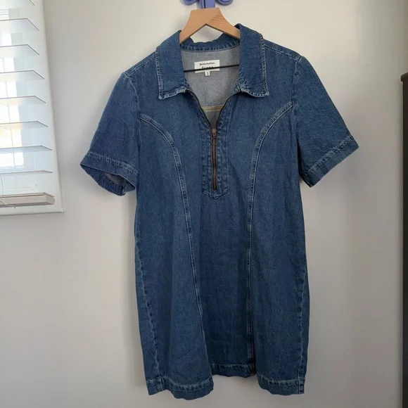 Reformation 12 Loeb Denim Mini Dress 1/4 Zip Up western country festival - Picture 2 of 9